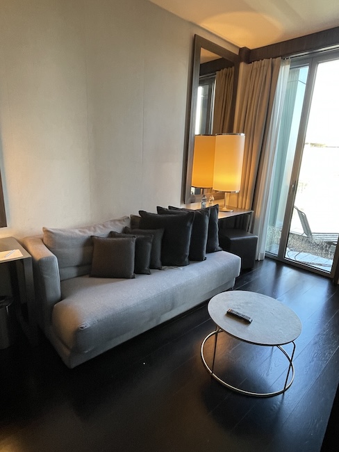 a couch with pillows on it