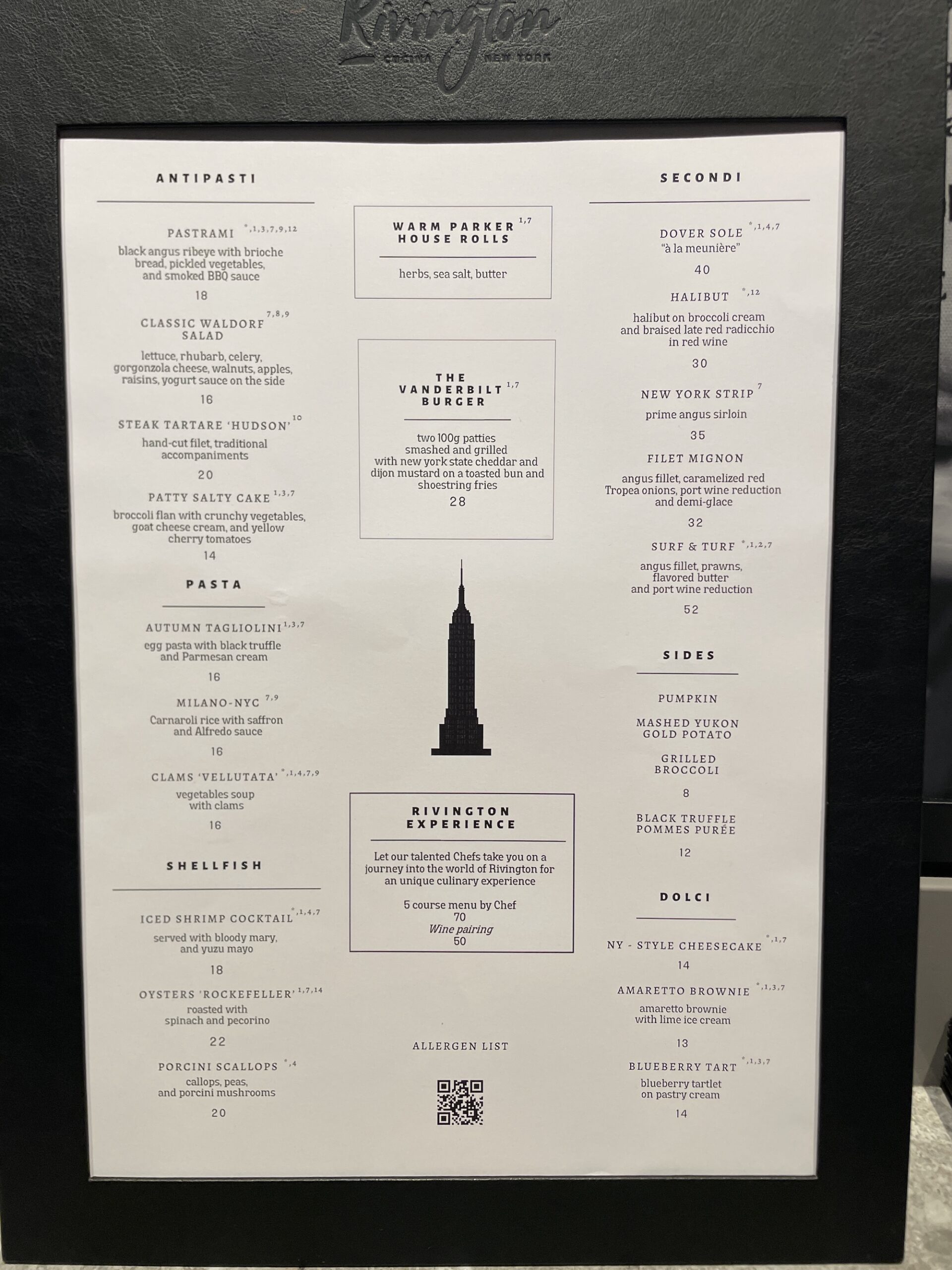 a menu of a building