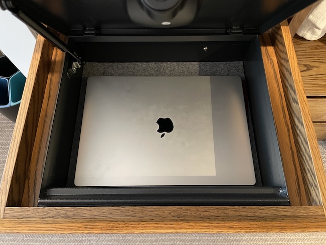 a laptop in a safe
