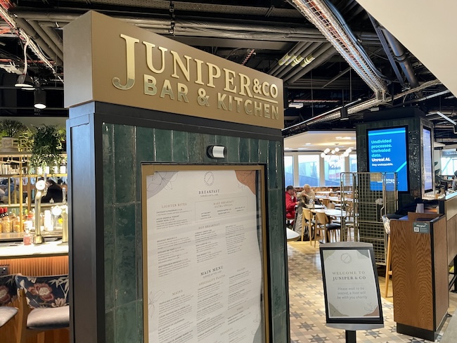 a sign in a restaurant