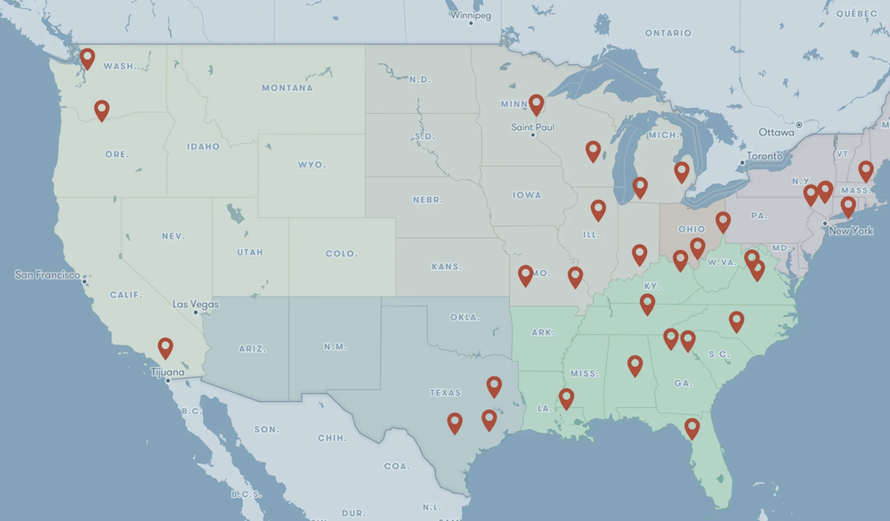 Postcard Cabins location map.