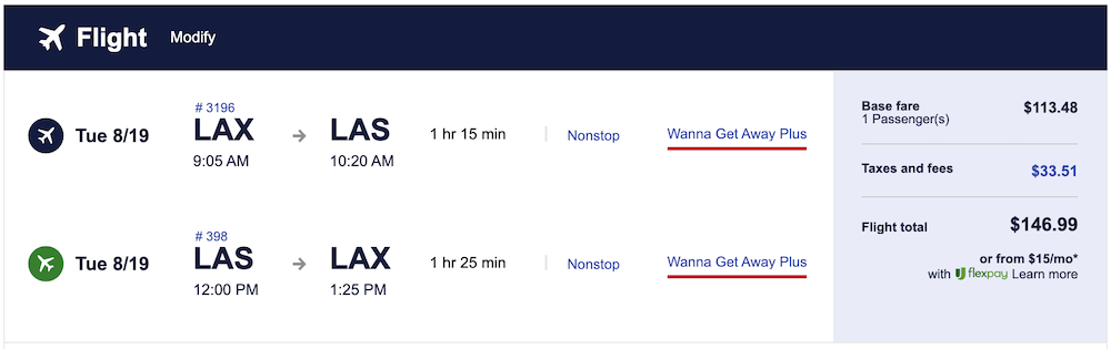 Southwest Airlines fare