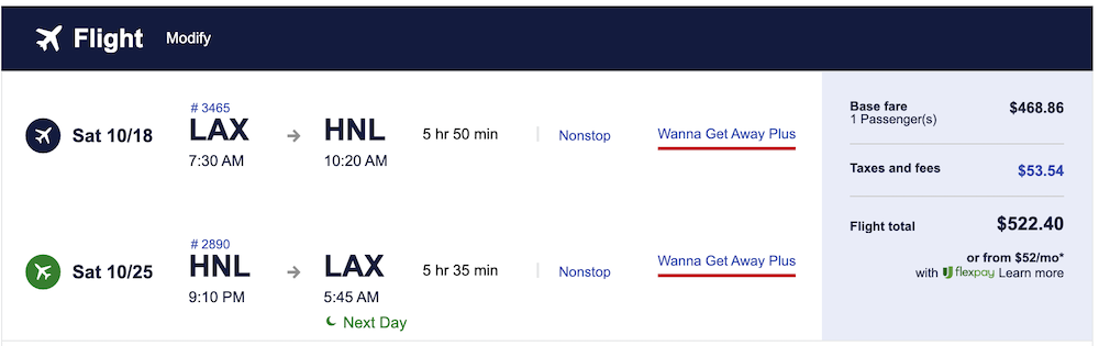 Southwest Airlines fare