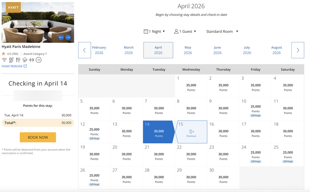 The new hyatt award availability calendar.