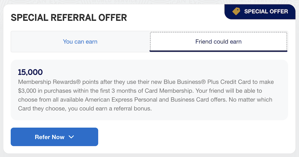 Boosted referral offer for the Blue Business Plus card from American Express