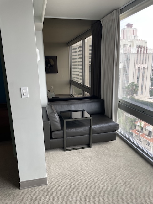 a couch in a room with a table