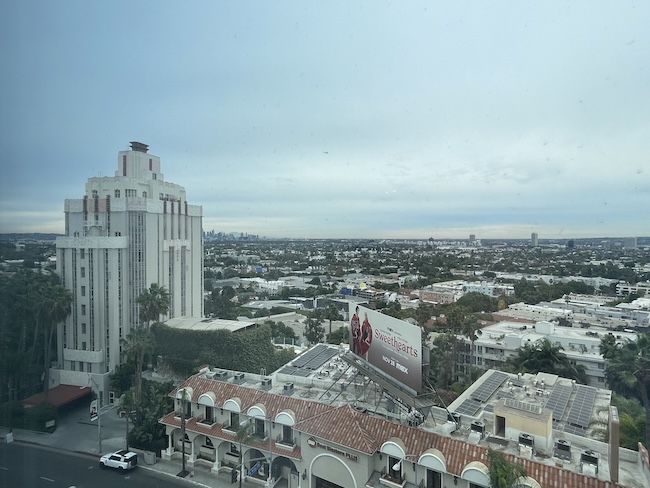 a city with a large building