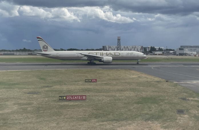 a large airplane on a runway