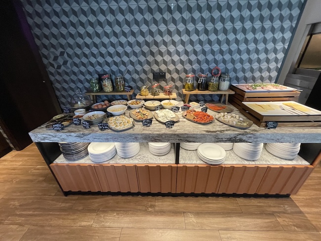 a counter with food on it