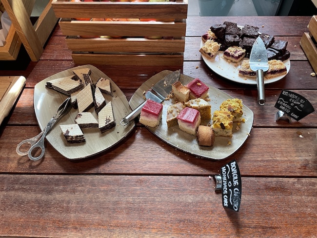 a plate of desserts on a table