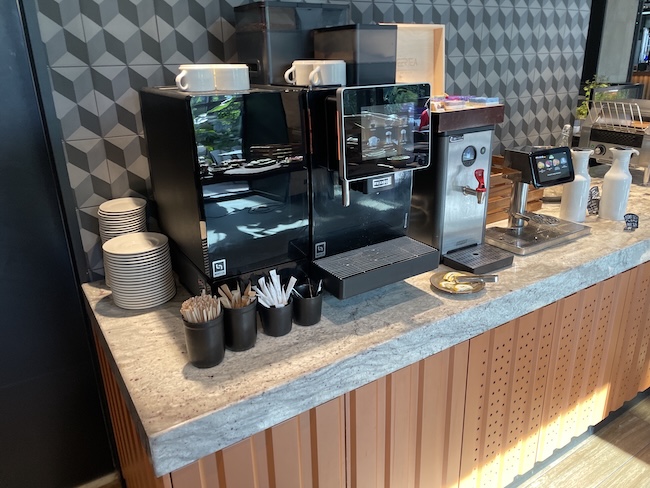 a coffee machine and other items on a counter