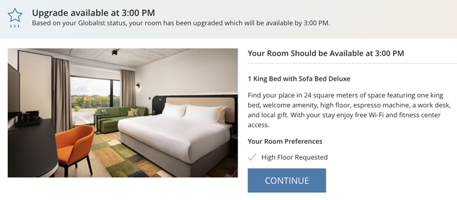 Hyatt Place Kraków upgrade confirmation.