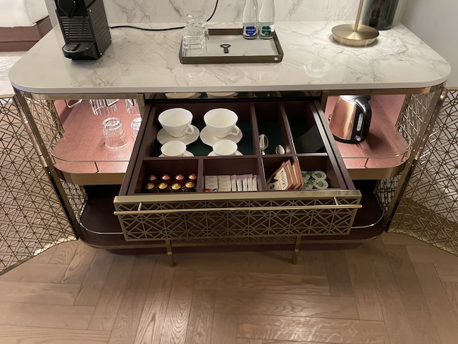 a kitchen counter with a drawer