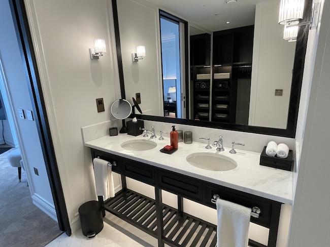 a bathroom with a large mirror