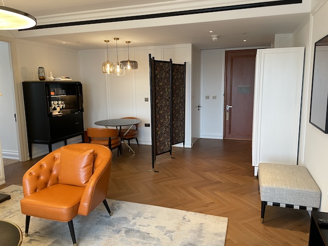 a room with a couch and a table