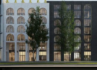 a building with trees in front of it