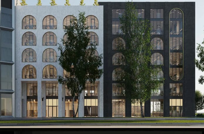 a building with trees in front of it