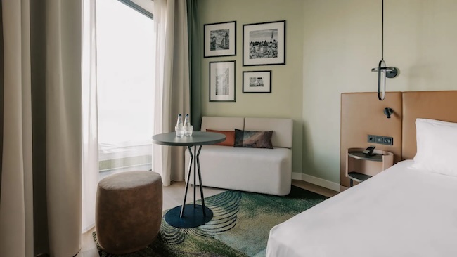 a room with a table and chairs