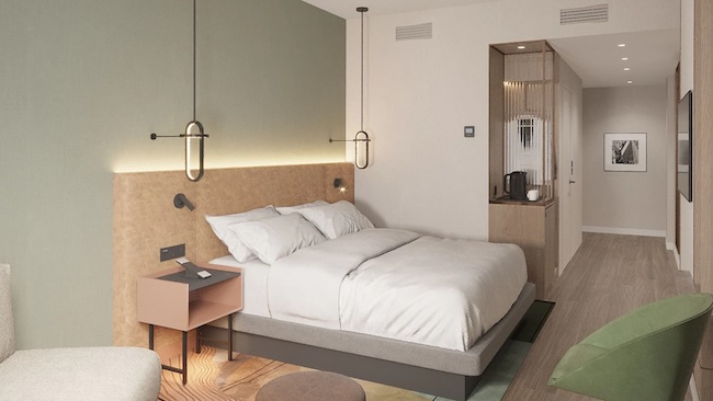 a bed in a room