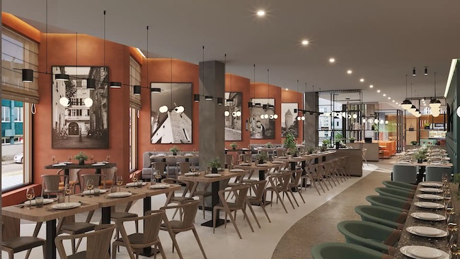 a restaurant with tables and chairs