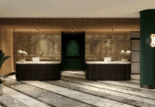 a reception desks in a hotel
