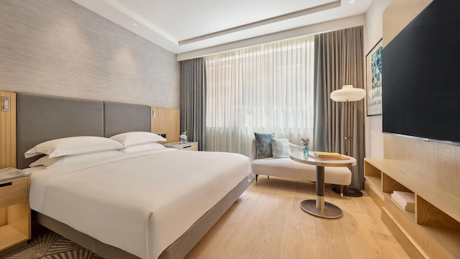 a room with a bed and a table