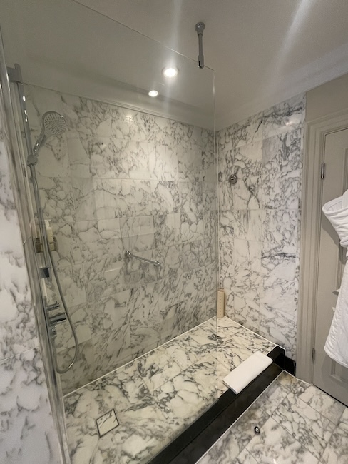 a shower with a glass door