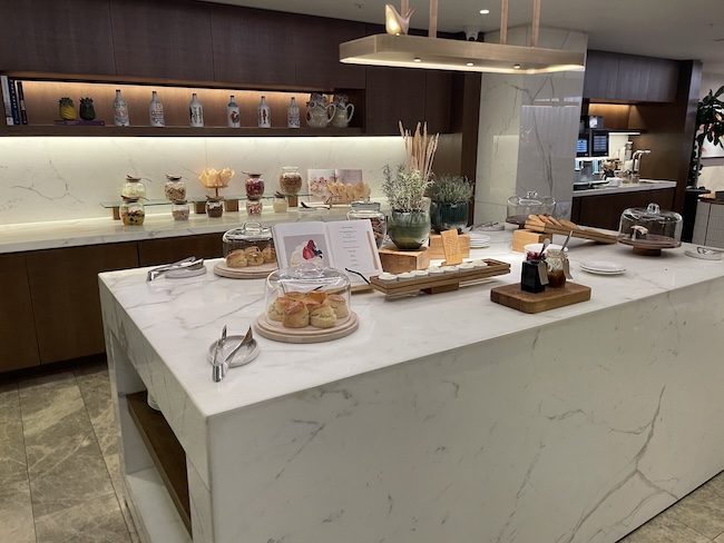 a counter with food on it