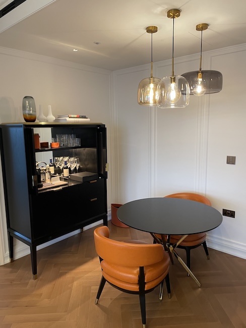 a table and chairs in a room
