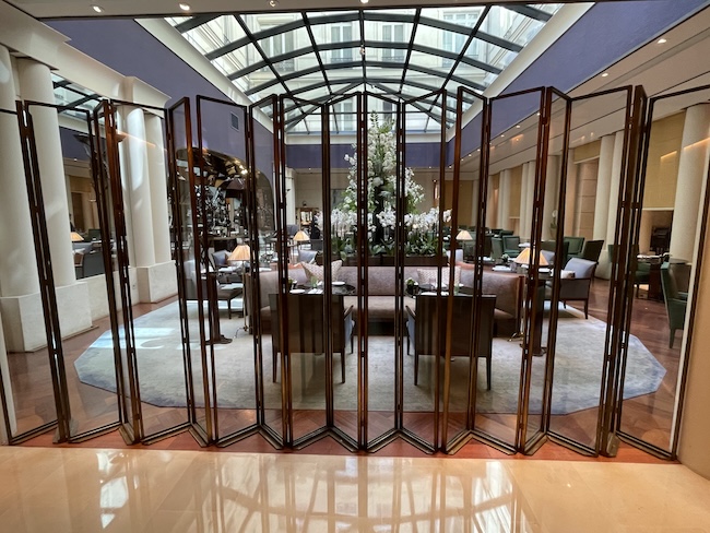 a room with glass partitions