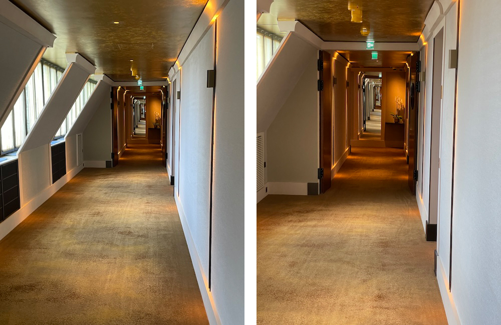 a split screen of a hallway