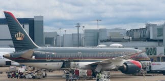 an airplane parked at an airport