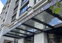a building with a glass canopy over it