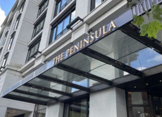 a building with a glass canopy over it