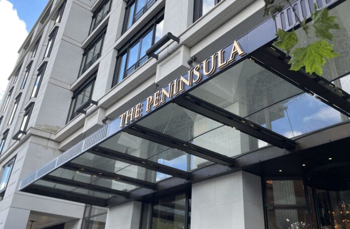 a building with a glass canopy over it