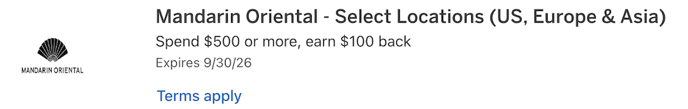 Image showing a targeted Amex offer for stays at Mandarin Oriental Properties.