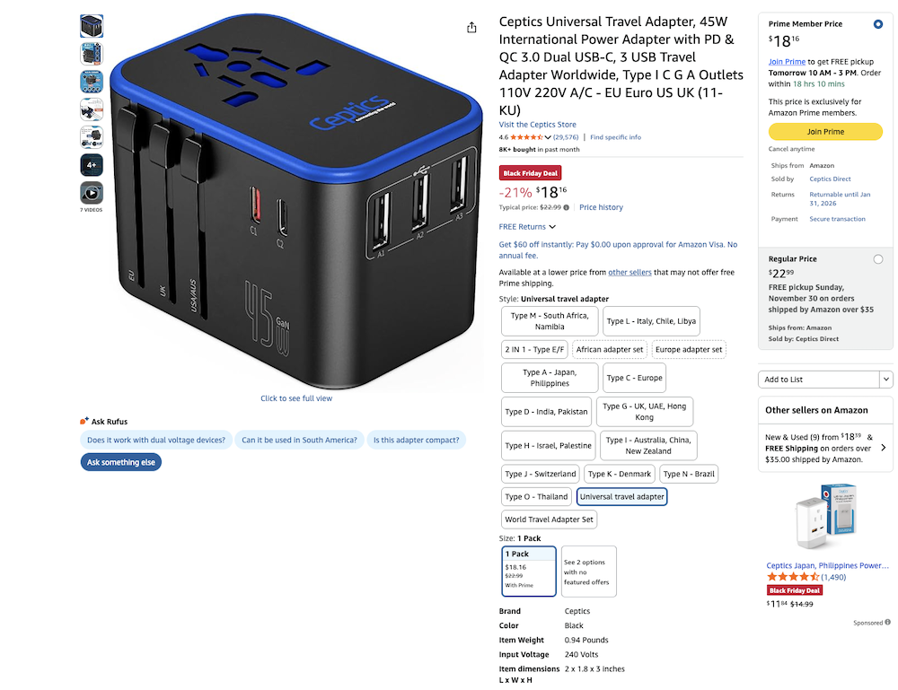 a black and blue device with text on it