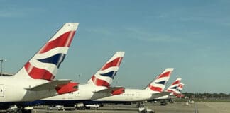airplanes parked on a runway