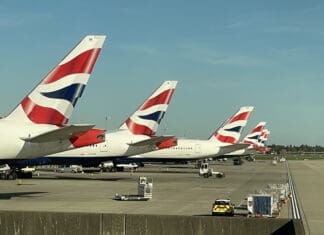 airplanes parked on a runway