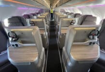 a row of seats in an airplane