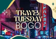 TODAY ONLY: BOGO to Tokyo & Seoul with Alaska Airlines a city street with neon signs