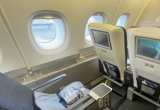 Storage areas under the windows of the British Airways A380.