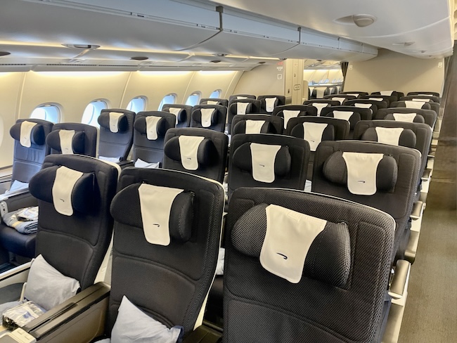 a row of seats in an airplane