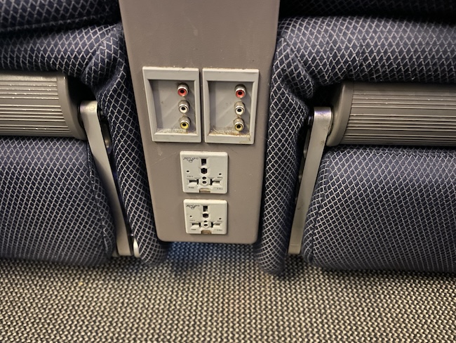 USB-A ports and power outlets on the British Airways A380