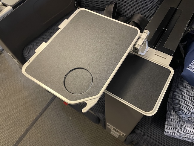 British Airways A380 Premium Economy tray table.