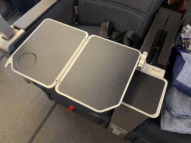British Airways A380 Premium Economy tray table.