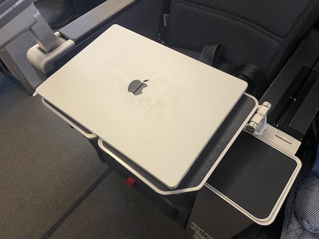 British Airways A380 Premium Economy tray table.