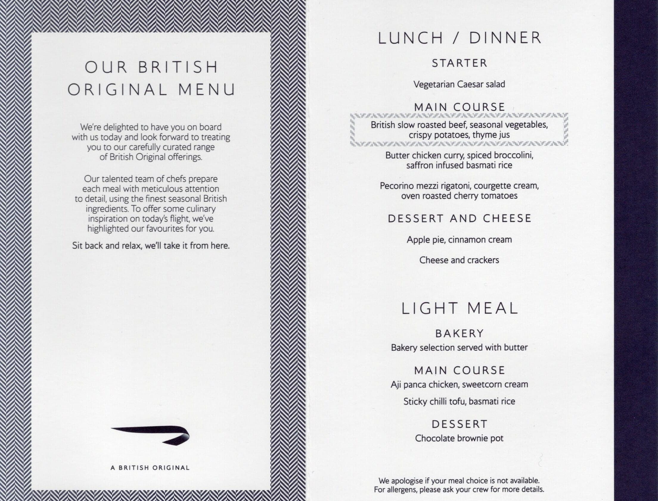a menu of a restaurant