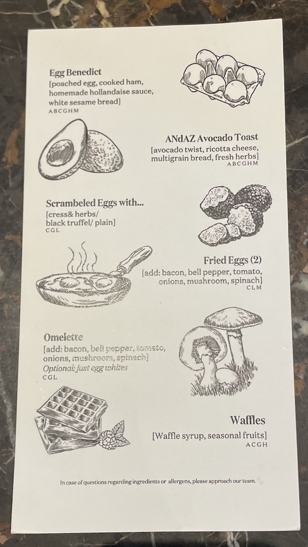 a menu with different types of food