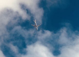 an airplane flying in the sky